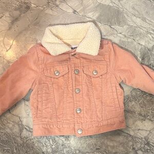 Old Navy Pink Corduroy Jacket with Cream Sherpa Collar